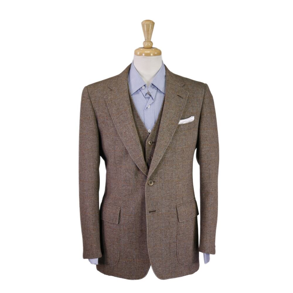 Vintage 1970s Brown Donegal Tweed Windowpane Blazer and Vest 38R